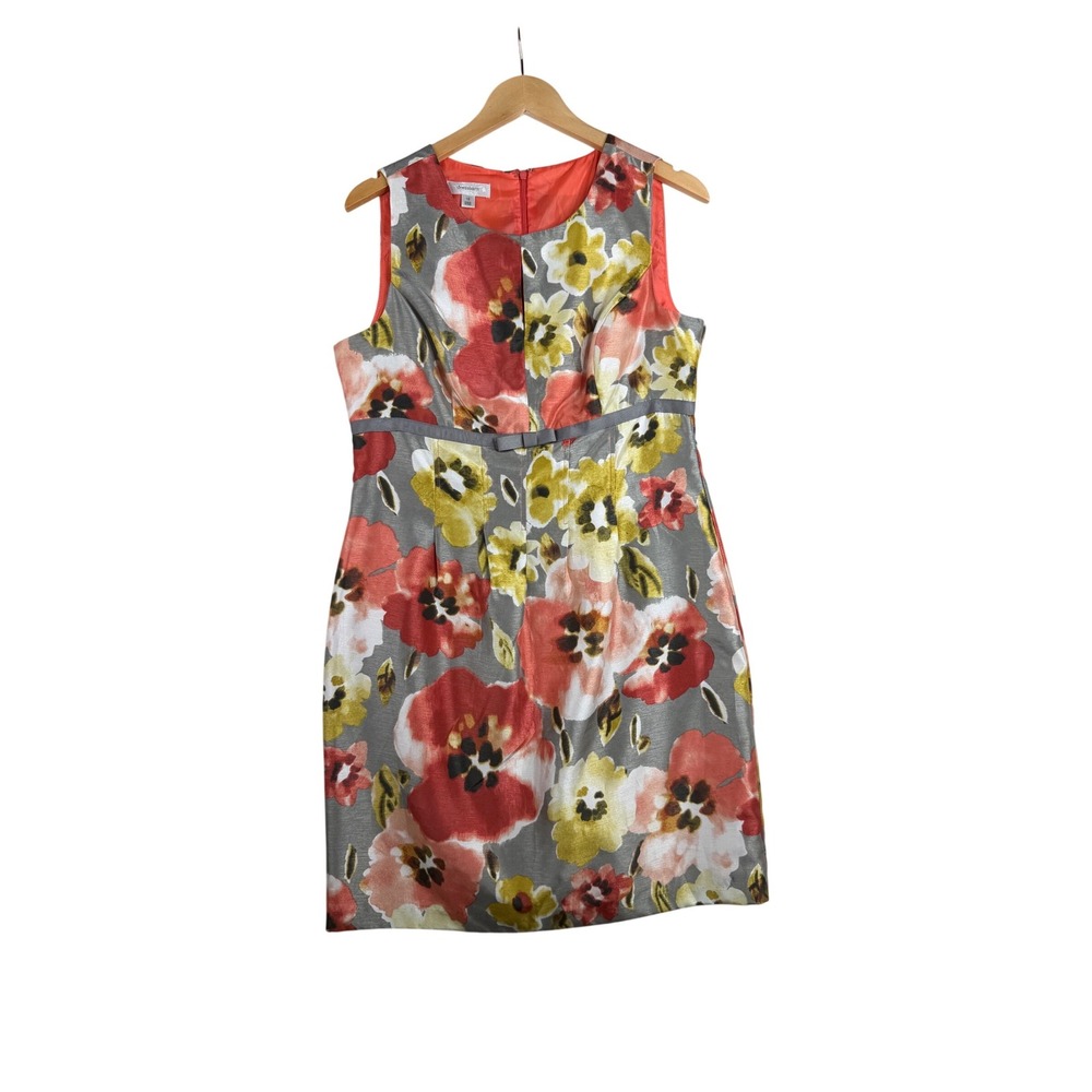 Dressbarn Floral Print Sleeveless‎ Sheath Dress size 12 Gray/Orange/Yellow